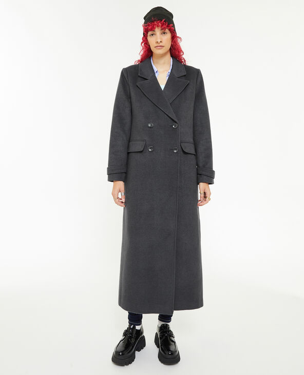 Manteau long en drap de laine gris foncé - Pimkie