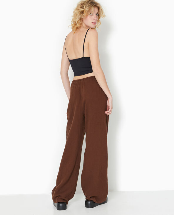 Pantalon large en gaze de coton marron - Pimkie