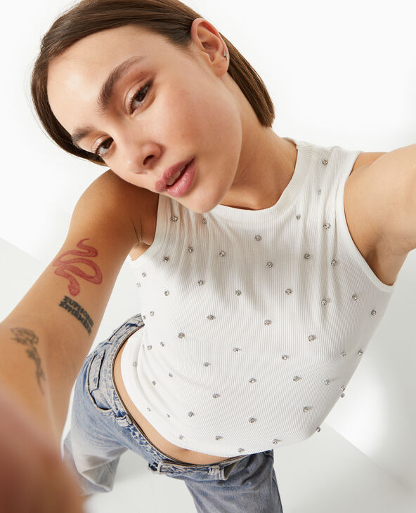 Top sans manches avec strass en all over blanc - Pimkie