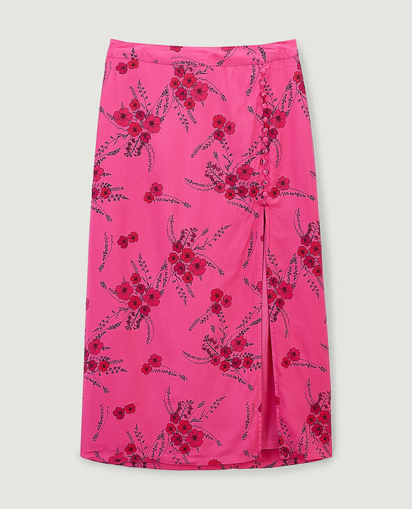 Jupe midi motif fleurs rose fuchsia - Pimkie