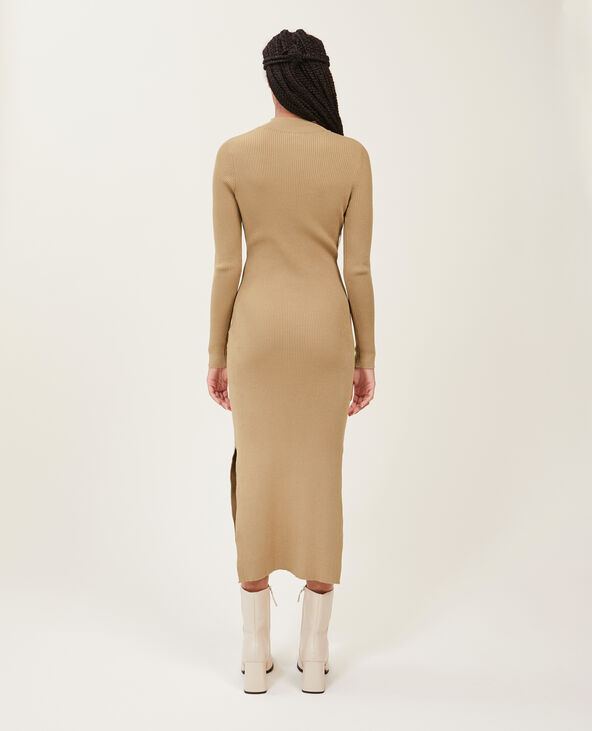 Robe longue en maille côtelée beige - Pimkie