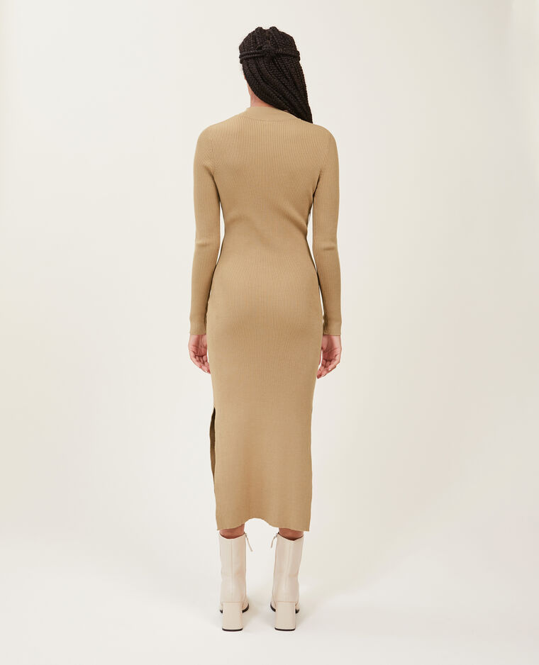Robe longue en maille côtelée beige - Pimkie