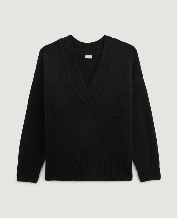 Pull grand col V noir - Pimkie