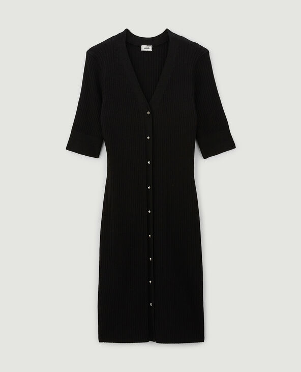 Robe courte boutonnée en maille côtelée noir - Pimkie