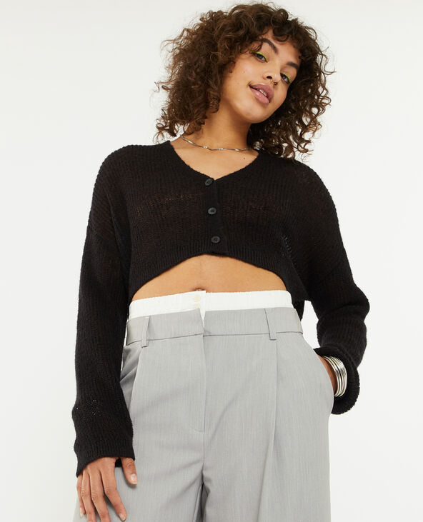 Gilet court en maille transparente noir - Pimkie