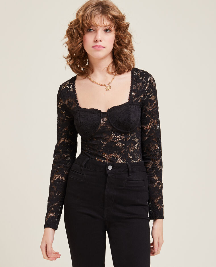 Body dentelle manches longues noir - Pimkie