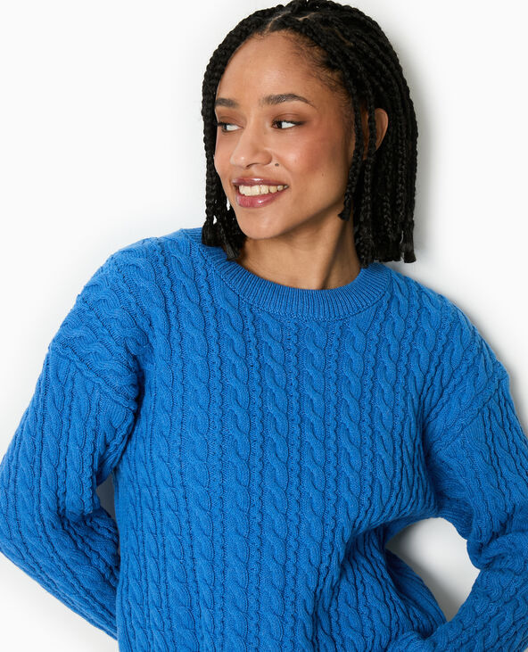 Pull en maille torsadée bleu - Pimkie