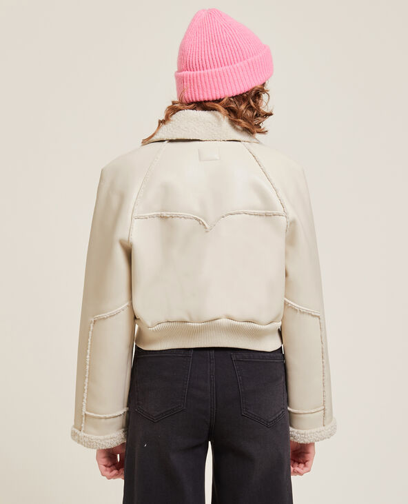 Blouson court simili cuir et sherpa écru - Pimkie