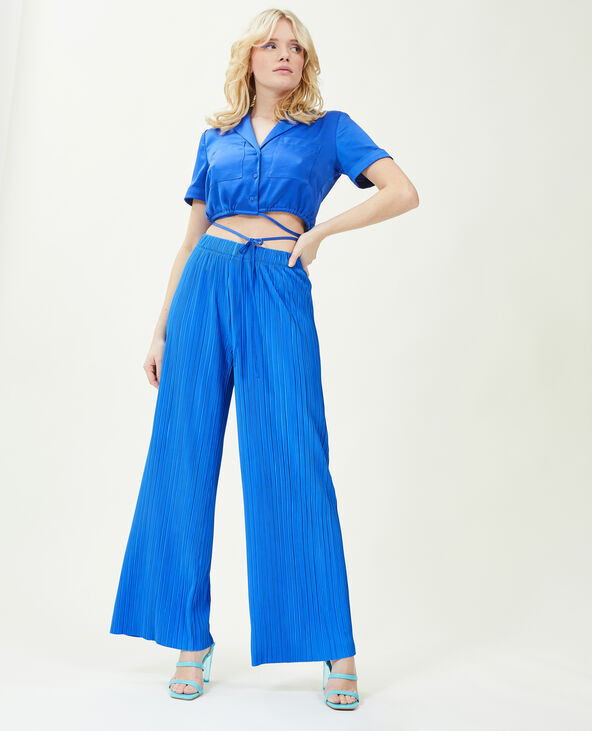 Pantalon large maille plissée bleu - Pimkie
