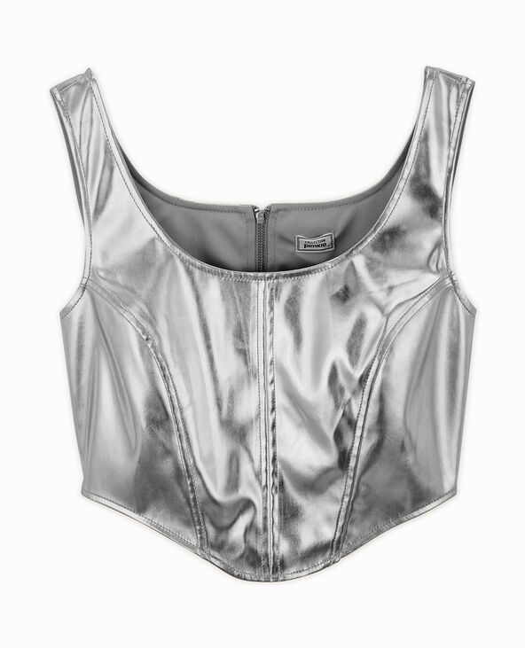 Top court façon corset en simili argenté gris clair - Pimkie