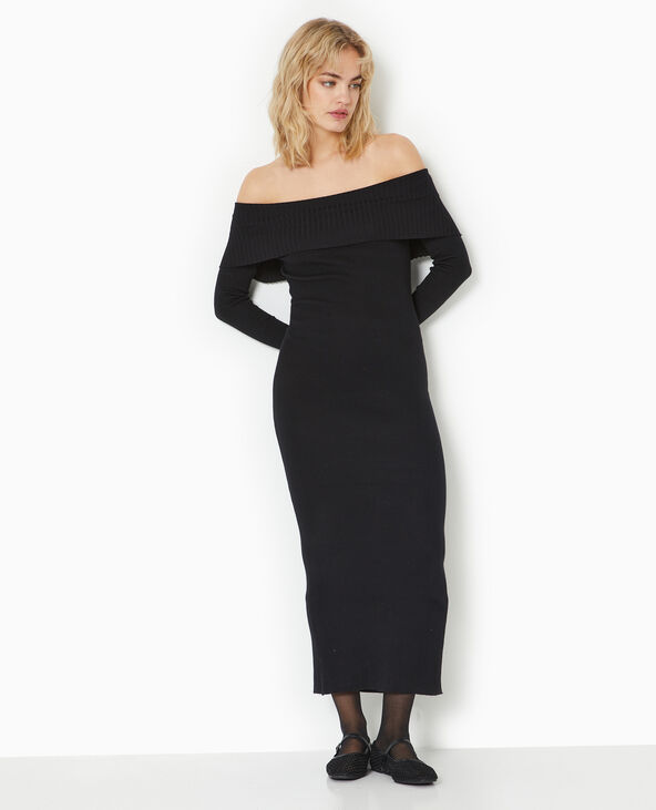 Robe longue en maille encolure Bardot noir - Pimkie