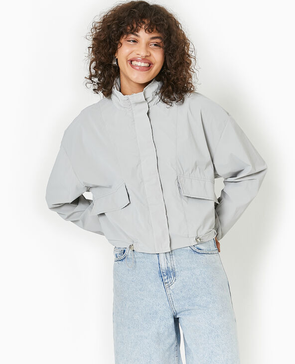 Veste coupe-vent courte avec liens et stoppeurs gris clair - Pimkie