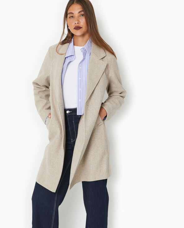 Manteau mi-long avec ceinture beige - Pimkie