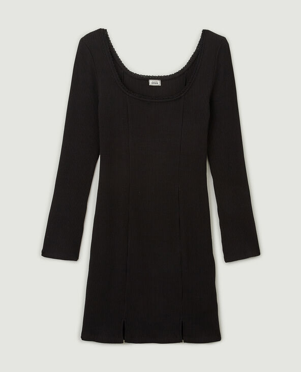 Robe côtelée manches longues noir - Pimkie