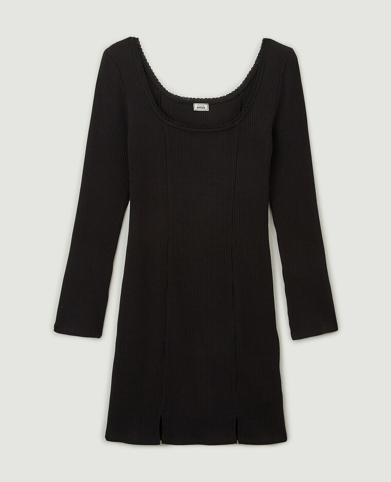 Robe côtelée manches longues noir - Pimkie