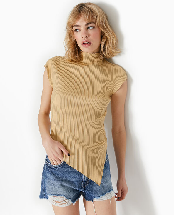 Top asymétrique en maille côtelée beige - Pimkie