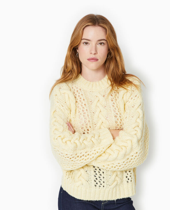 Pull en maille ajourée et torsadée Jaune pâle - Pimkie