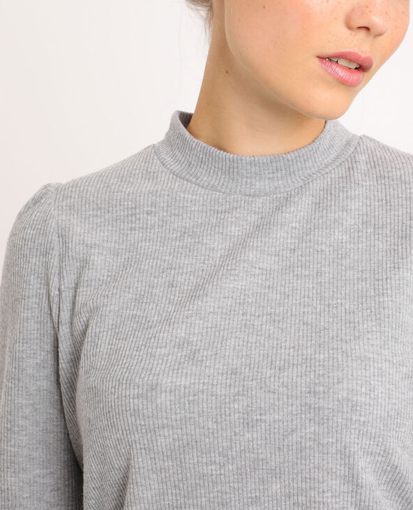 T-shirt à manches bouffantes gris chiné - Pimkie
