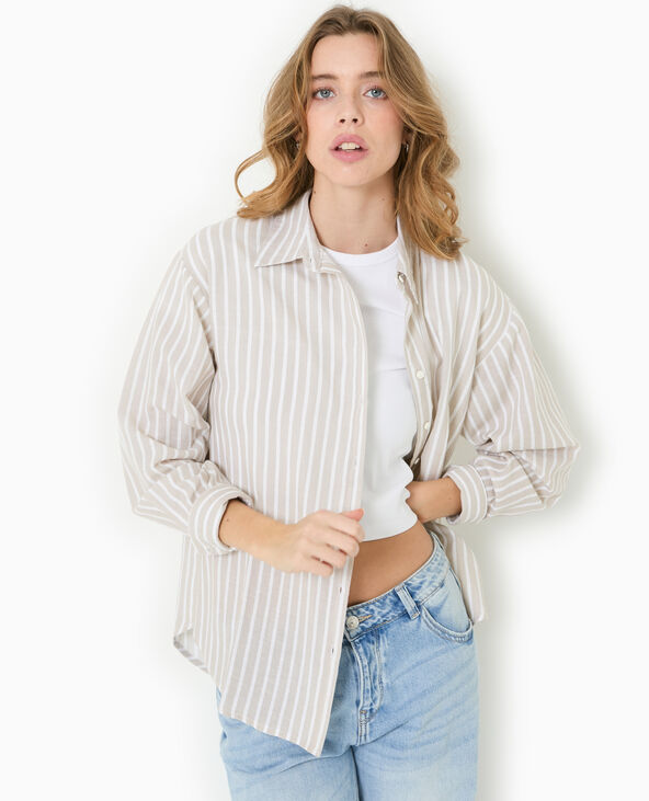 Chemise oversize avec lin motif rayures beige - Pimkie
