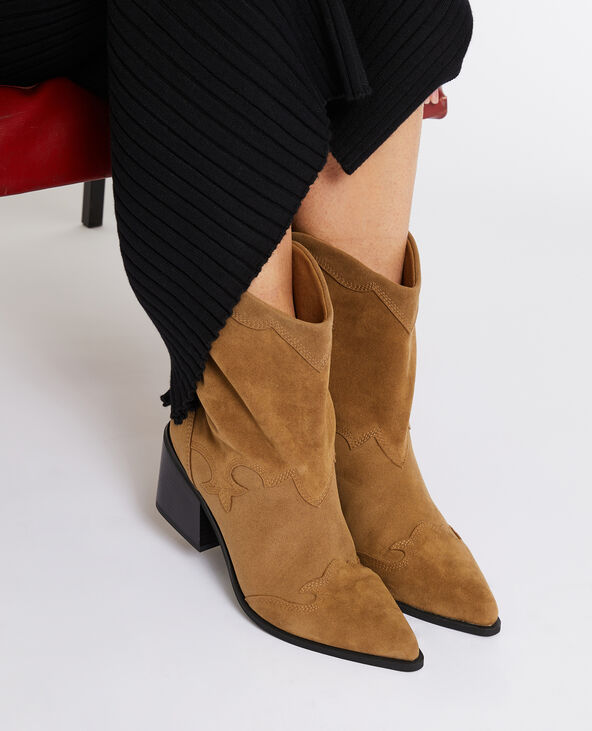 Boots santiags en suédine beige - Pimkie