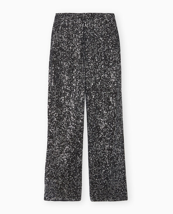 Pantalon large et doit avec sequins noir - Pimkie