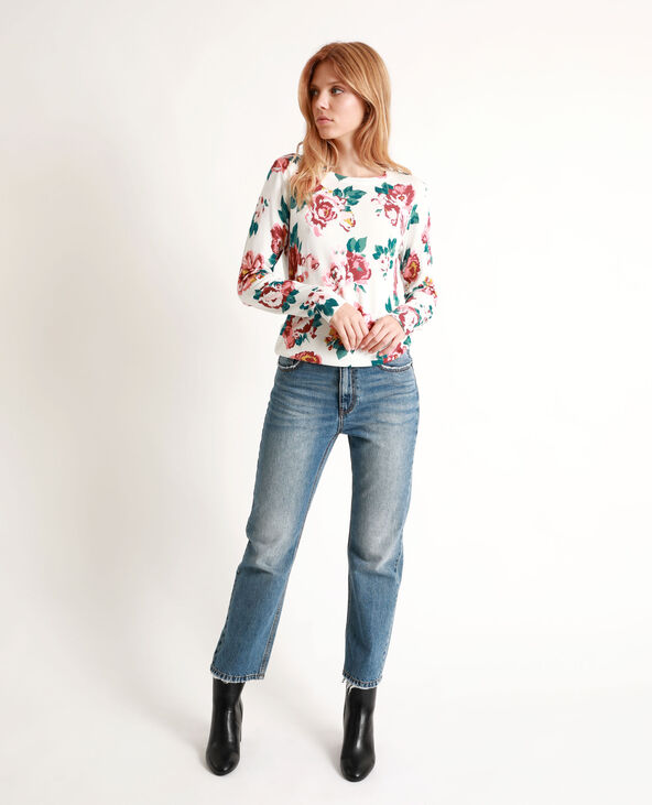 Pull à fleurs blanc - Pimkie