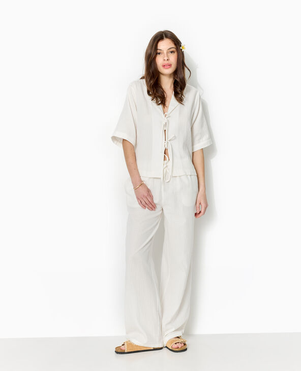 Pantalon droit en tissu effet quadrillé blanc - Pimkie