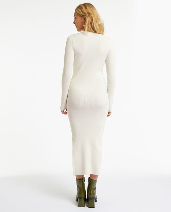 Robe longue avec cut out en maille côtelée écru - Pimkie