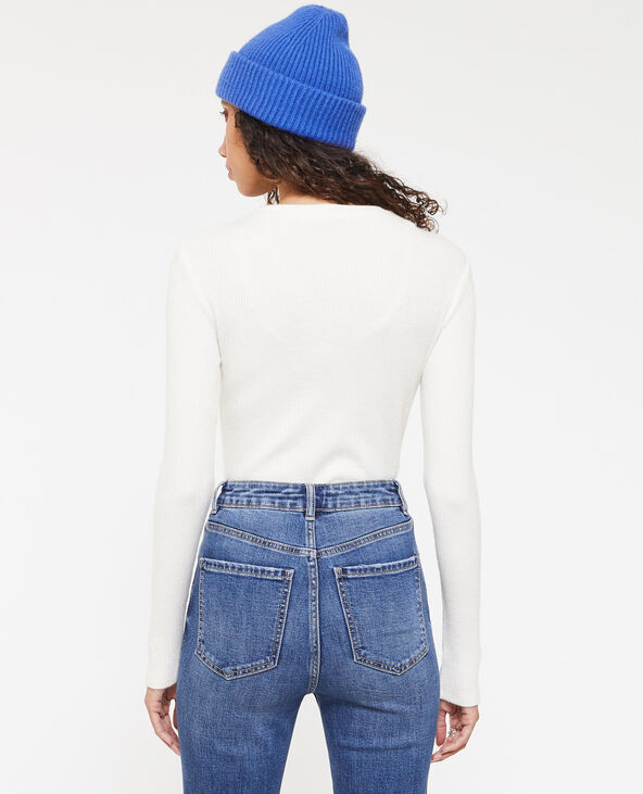 Pull fin en maille côtelée col cheminée blanc - Pimkie