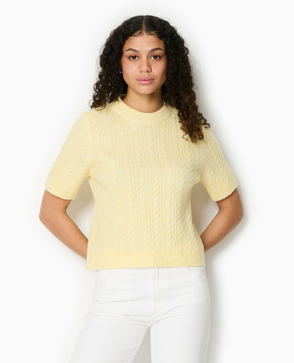 Pull manches courtes maille torsadée jaune - Pimkie