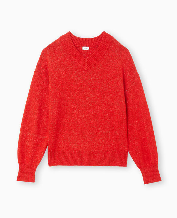 Pull col V en maille rouge - Pimkie