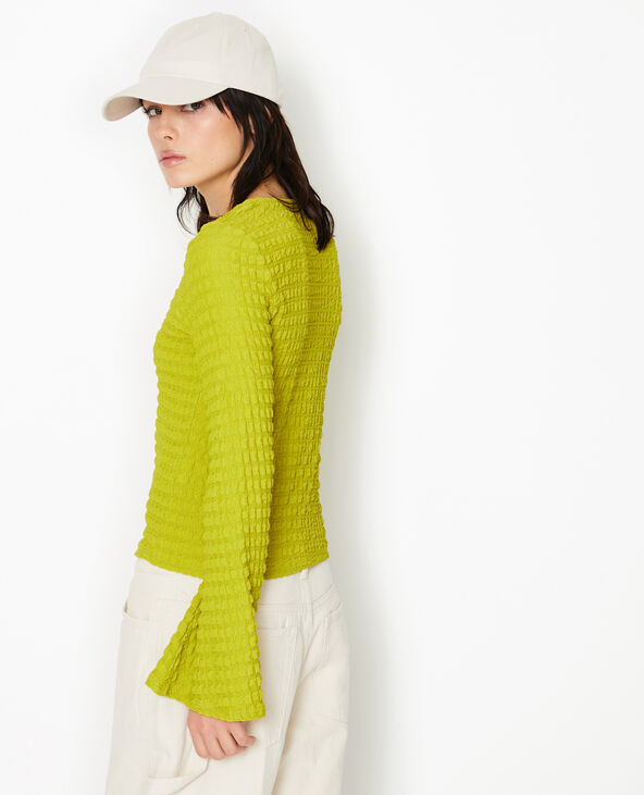 Top manches longues en maille gaufrée jaune - Pimkie