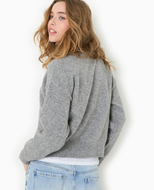 Pull en maille avec message gris chiné - Pimkie