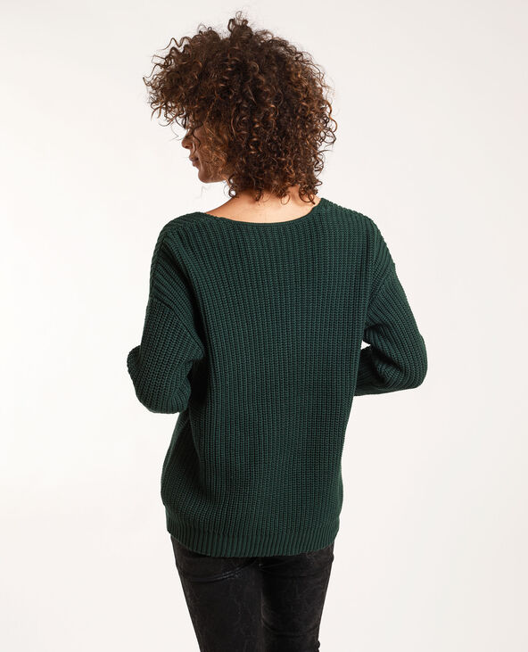 Pull large à col V vert foncé - Pimkie