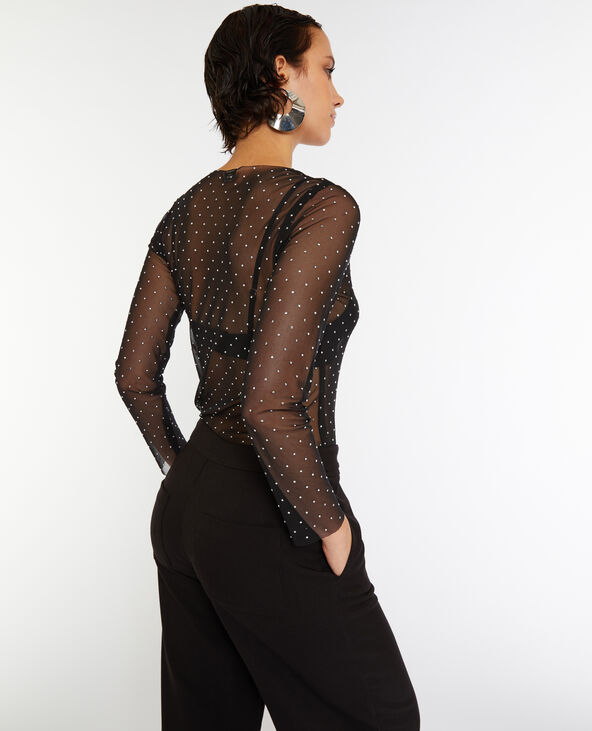 Top en tulle avec clous noir - Pimkie