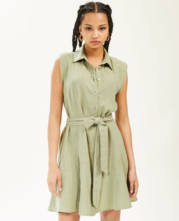 Robe chemise courte et évasée vert de gris - Pimkie