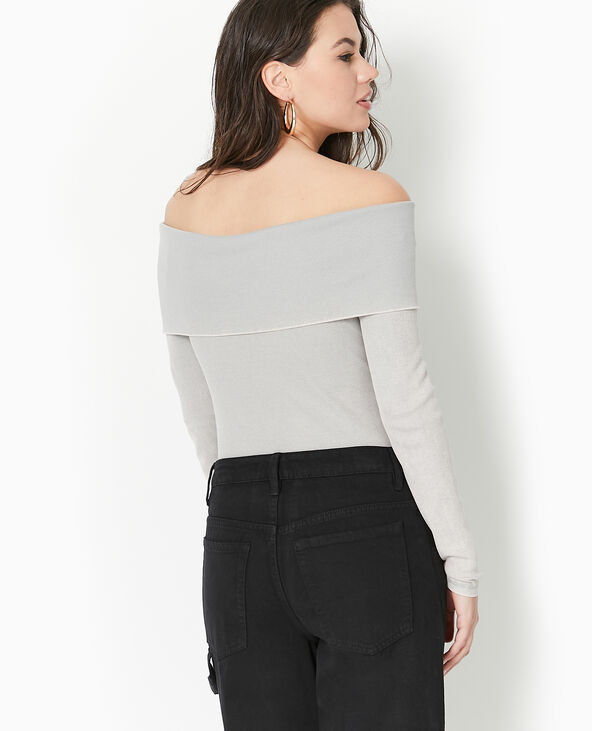 Top manches longues encolure Bardot gris clair - Pimkie