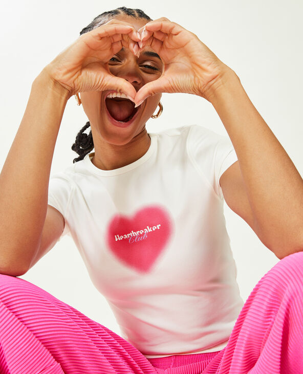 T-shirt court avec motif blanc - Pimkie