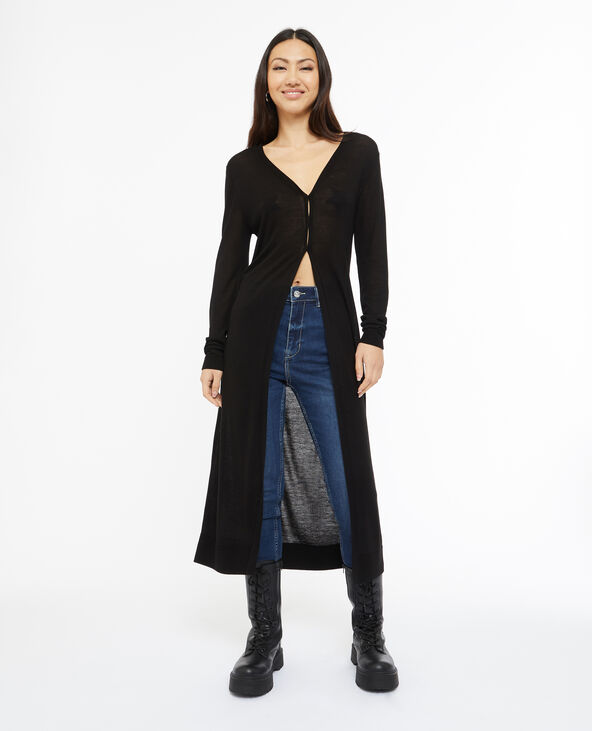 Gilet long en maille fine noir - Pimkie
