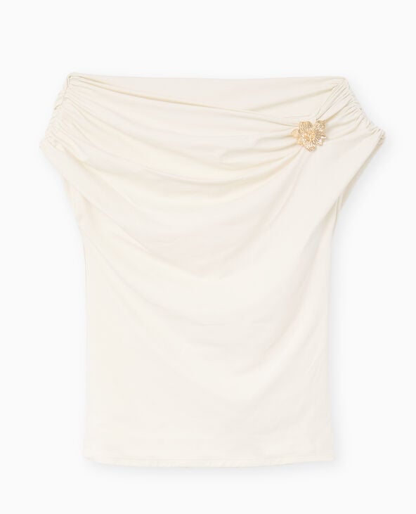 Top sans manches avec effet drapé et détail bijou écru - Pimkie
