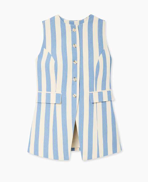 Veste longue sans manche avec rayures bleu - Pimkie