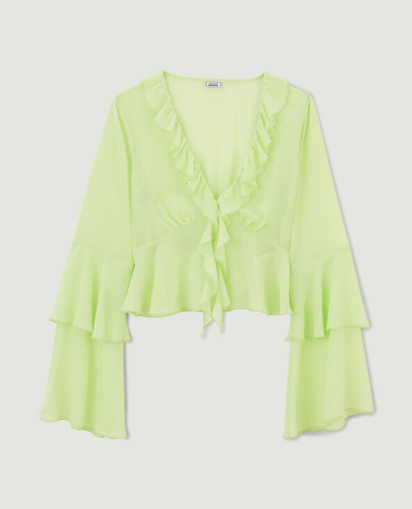 Blouse avec volants en voile vert anis - Pimkie