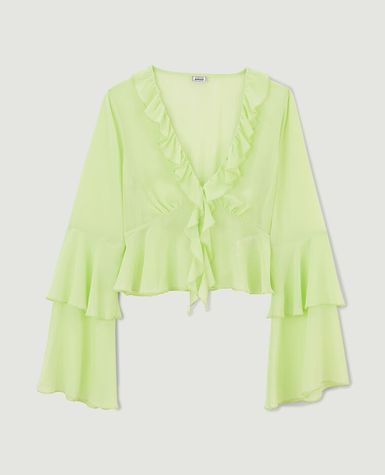 Blouse avec volants en voile vert anis - Pimkie