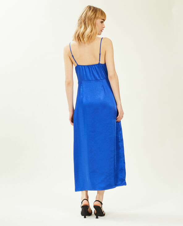 Robe longue tissu satiné encolure bénitier  bleu électrique - Pimkie