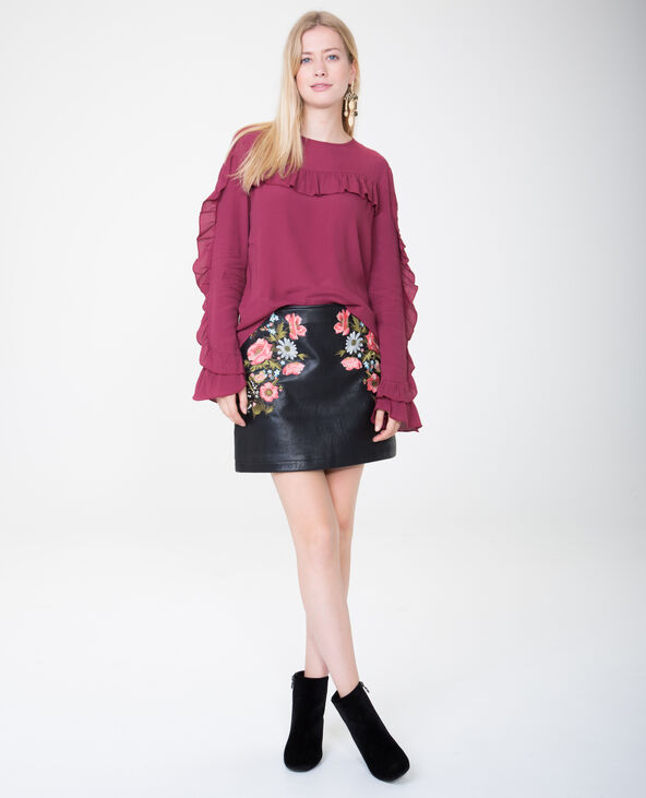 Mini jupe en simili cuir brodée noir - Pimkie