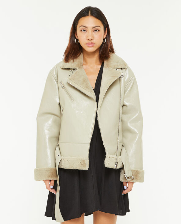 Blouson faux cuir avec doublure fourrure vert - Pimkie