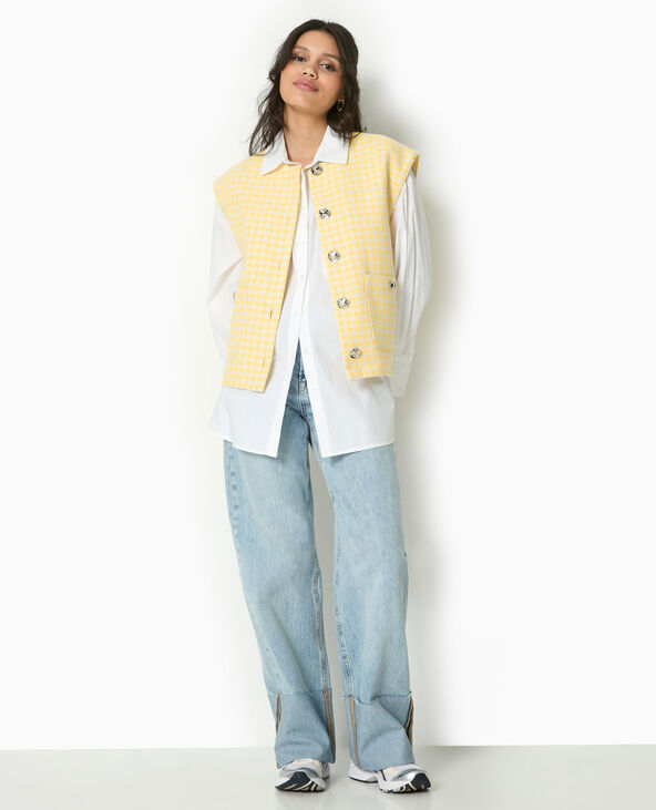 Veste sans manches en tweed motif pied-de-poule jaune - Pimkie