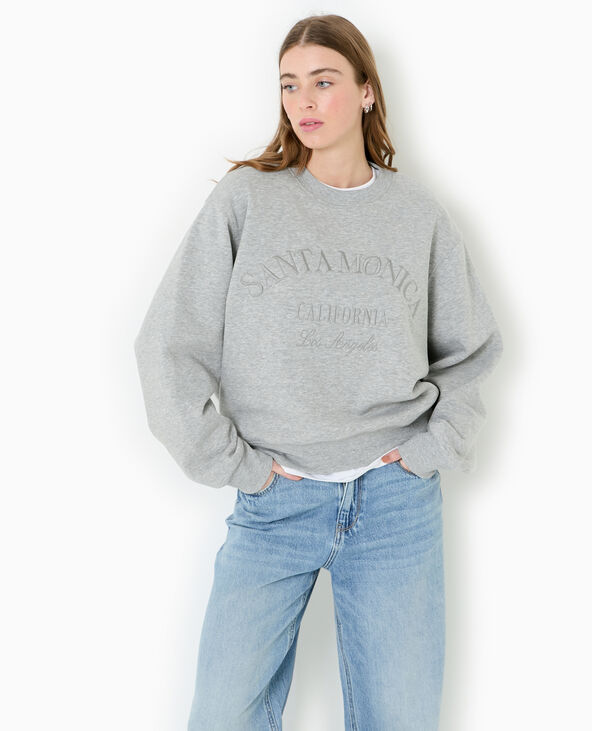 Sweat col rond avec broderie gris chiné - Pimkie