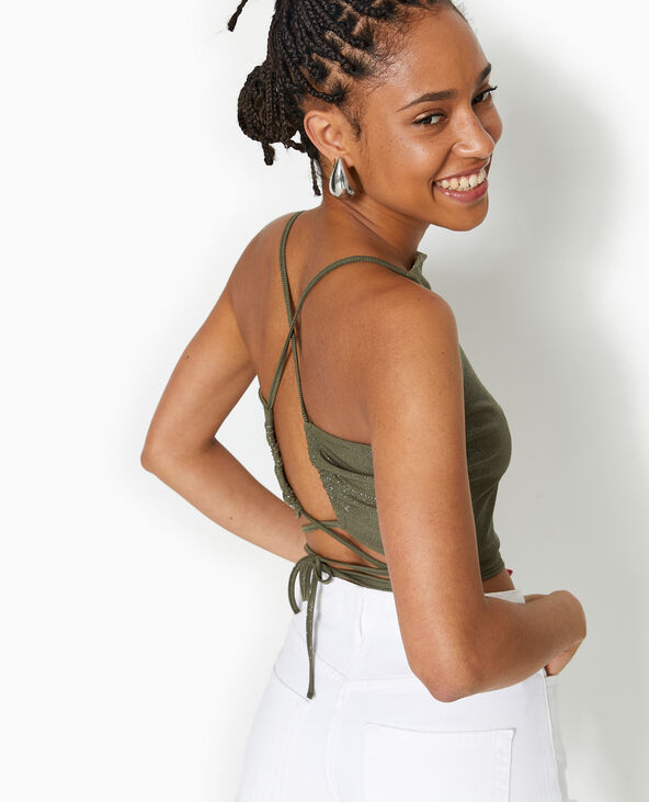 Top cropped dos-nu avec lurex vert kaki - Pimkie