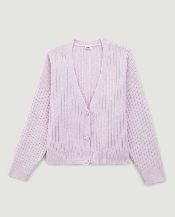 Gilet côtelé col V lilas - Pimkie